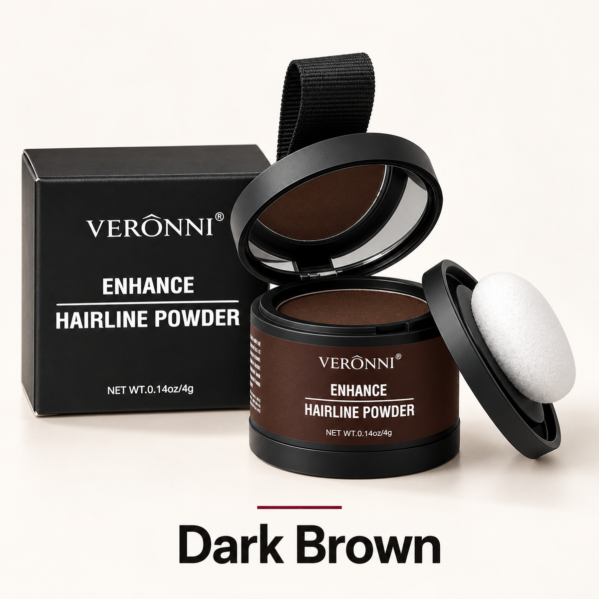 VERÔNNI Dark Brown hairline and root touch-up powder, shade 06, with original pot, mirror and applicator