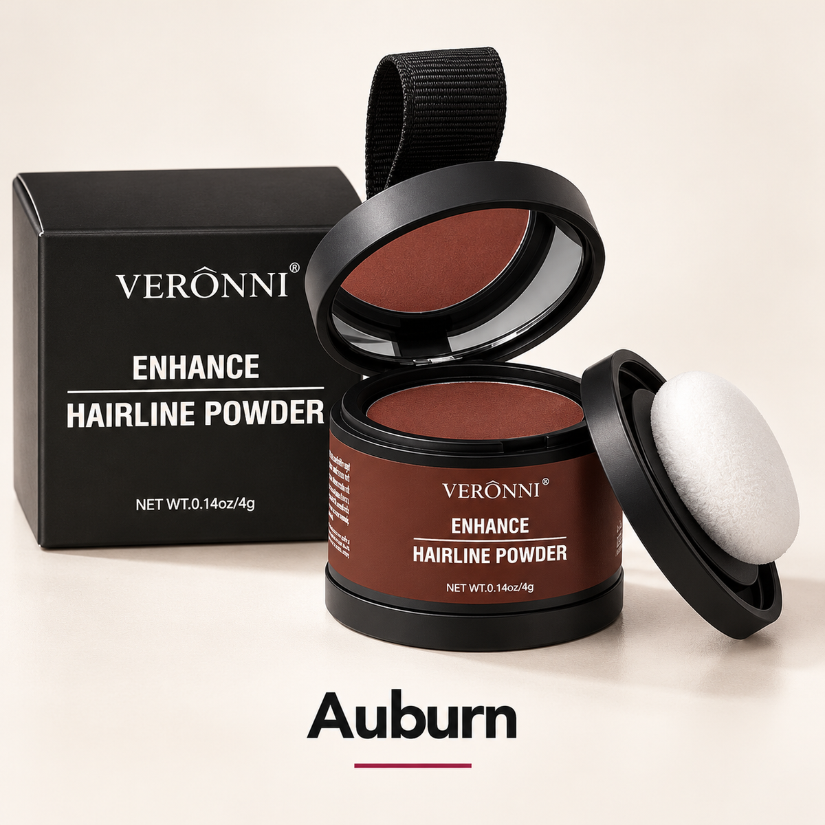 VERÔNNI Auburn hairline and root touch-up powder, shade 02, with original pot, mirror and applicator