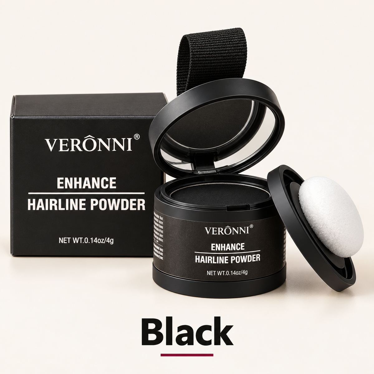 VERÔNNI Black hairline and root touch-up powder, shade 03, with original pot, mirror and applicator