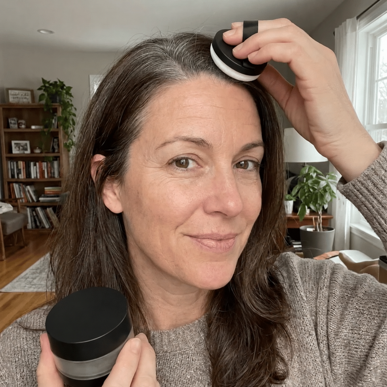 Gently blending powder along the parting